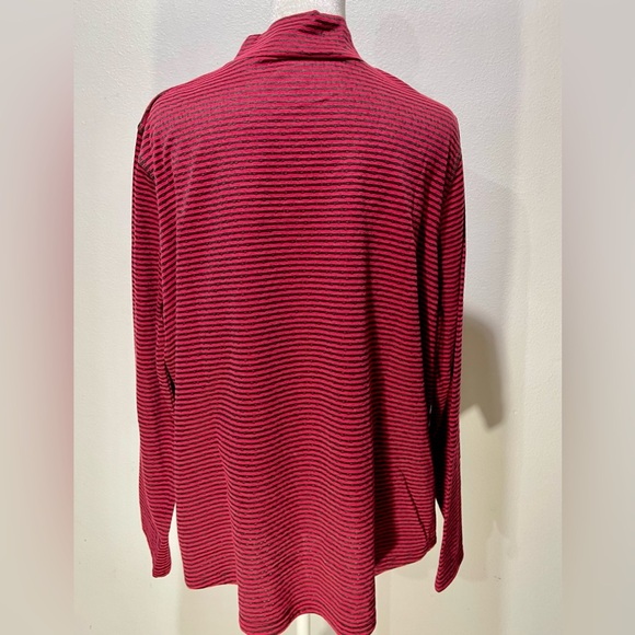 Chico’s Woman Sweater long sleeves. High Neck. C Large. Red Black strips - Picture 3 of 5